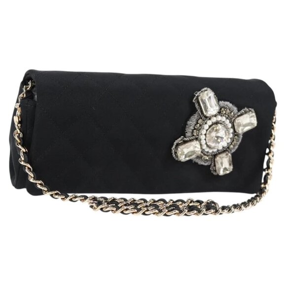 CHANEL Matelasse Chain Shoulder Bag Nylon Black CC Auth 129738V - Picture 1 of 16